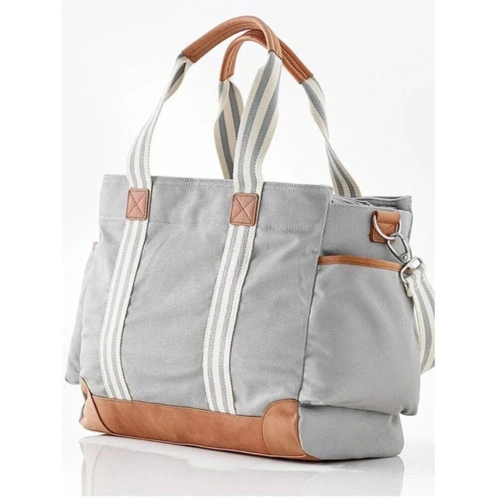 Pottery Barn Classic Diaper Bag Light Gray Canvas Large Travel Neutral Casual L